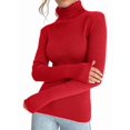 thumbnail image 1 of Suéteres Acanalados para Mujer, Lindos Suéteres de Punto de Cuello Alto, Ajustados y Cálidos Rojo un Tamaño, 1 of 9