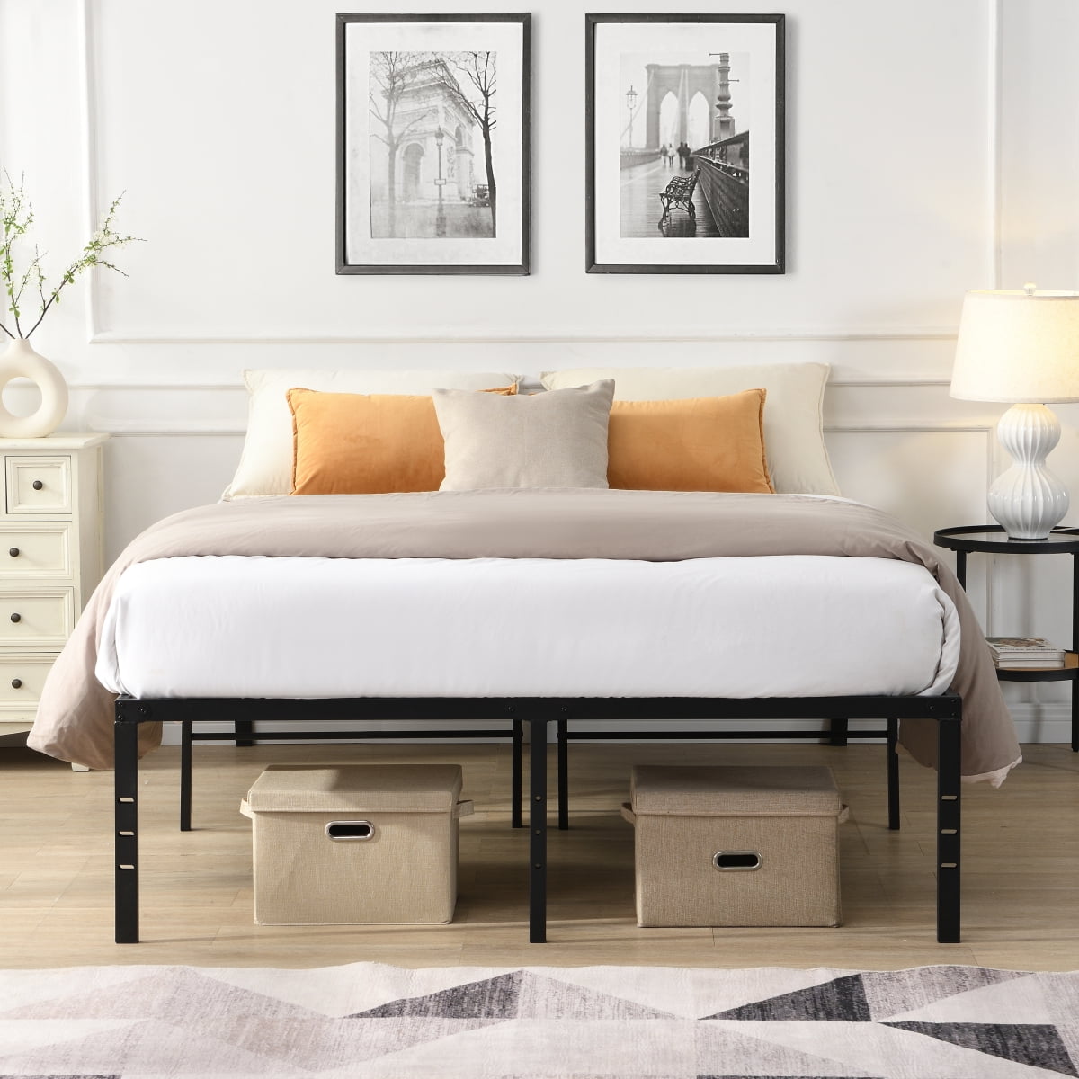 Queen Size Heavy Duty Metal Bed Frame - 1000 lbs Support, Noise-Free No Squeak, Reinforced Steel Slats, Easy Assembly with Under Bed Storage & Headboard Compatible, Black