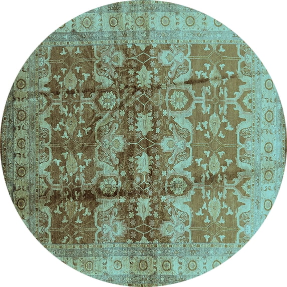 Ahgly Company Indoor Round Oriental Light Blue Industrial Area Rugs, 6' Round