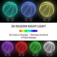 thumbnail image 2 of Basketball Night Light, BASSI 16 Colors Changing Touch/Remote Basketball 3D Illusion Lamp, 2 of 6
