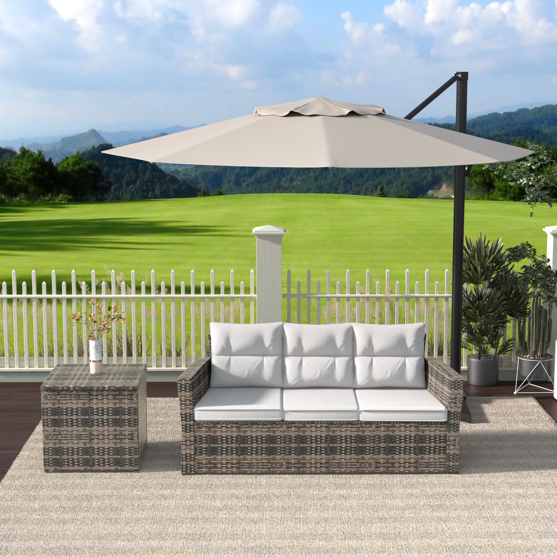 Westin Outdoor 2-Pieces Patio Sofa with Side Table Included Conversation Set PE Rattan Wicker Furniture, Brown/White