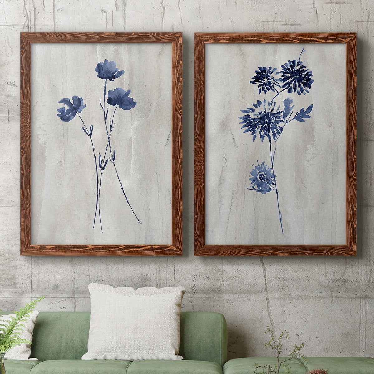 Indigo Botanical III - Premium Framed Canvas 2 Piece Set - Ready to Hang
