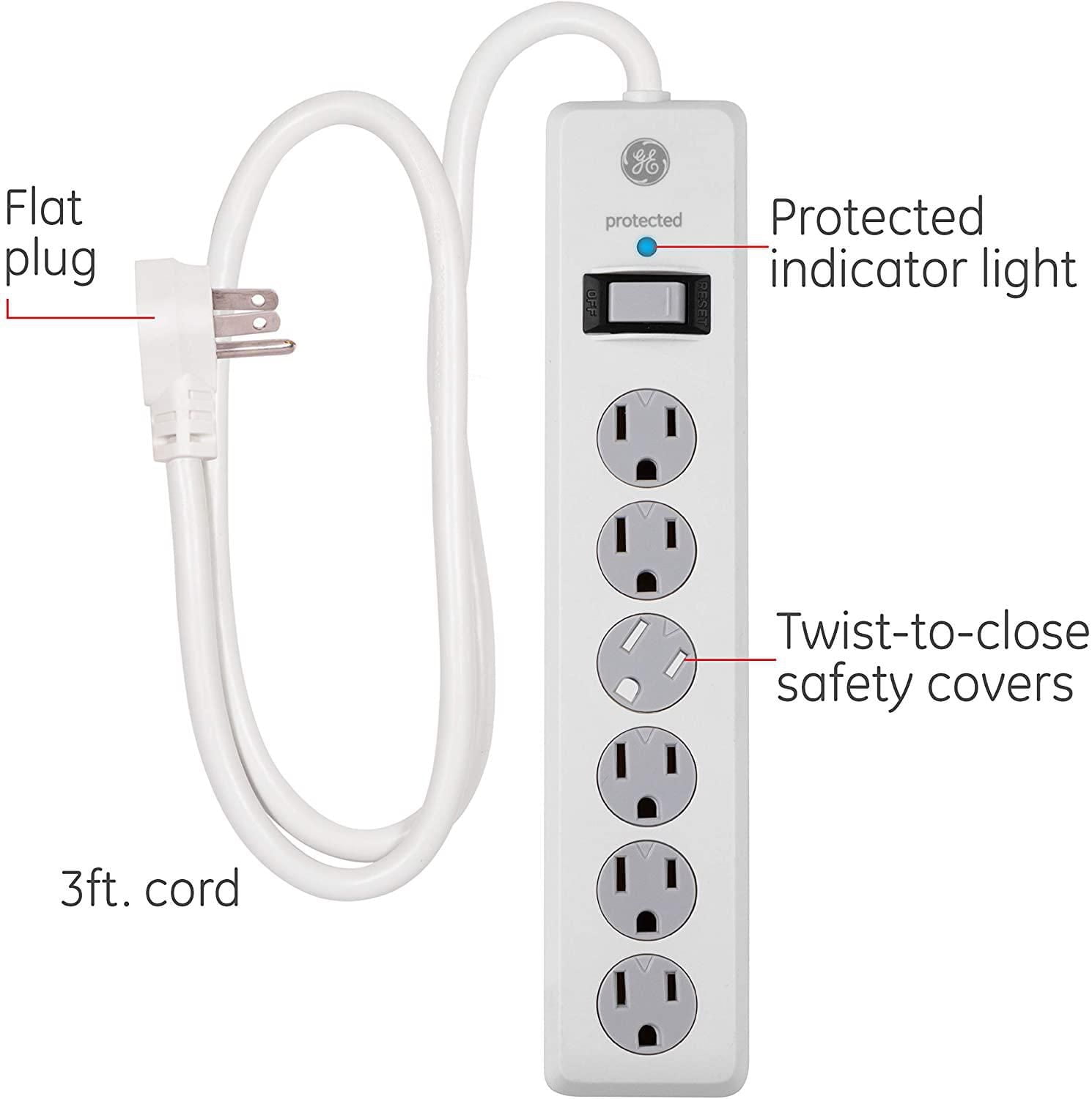 GE 6-Outlet Surge Protector, 4ft, White, 46281
