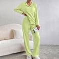 thumbnail image 2 of Womens Plus Size Pajama Sets Long Sleeve Button Up Pjs and Casual Wide Leg Pants Knit Solid Color Fall Sleepwear Set with Pocket Size S-5XL, 2 of 8