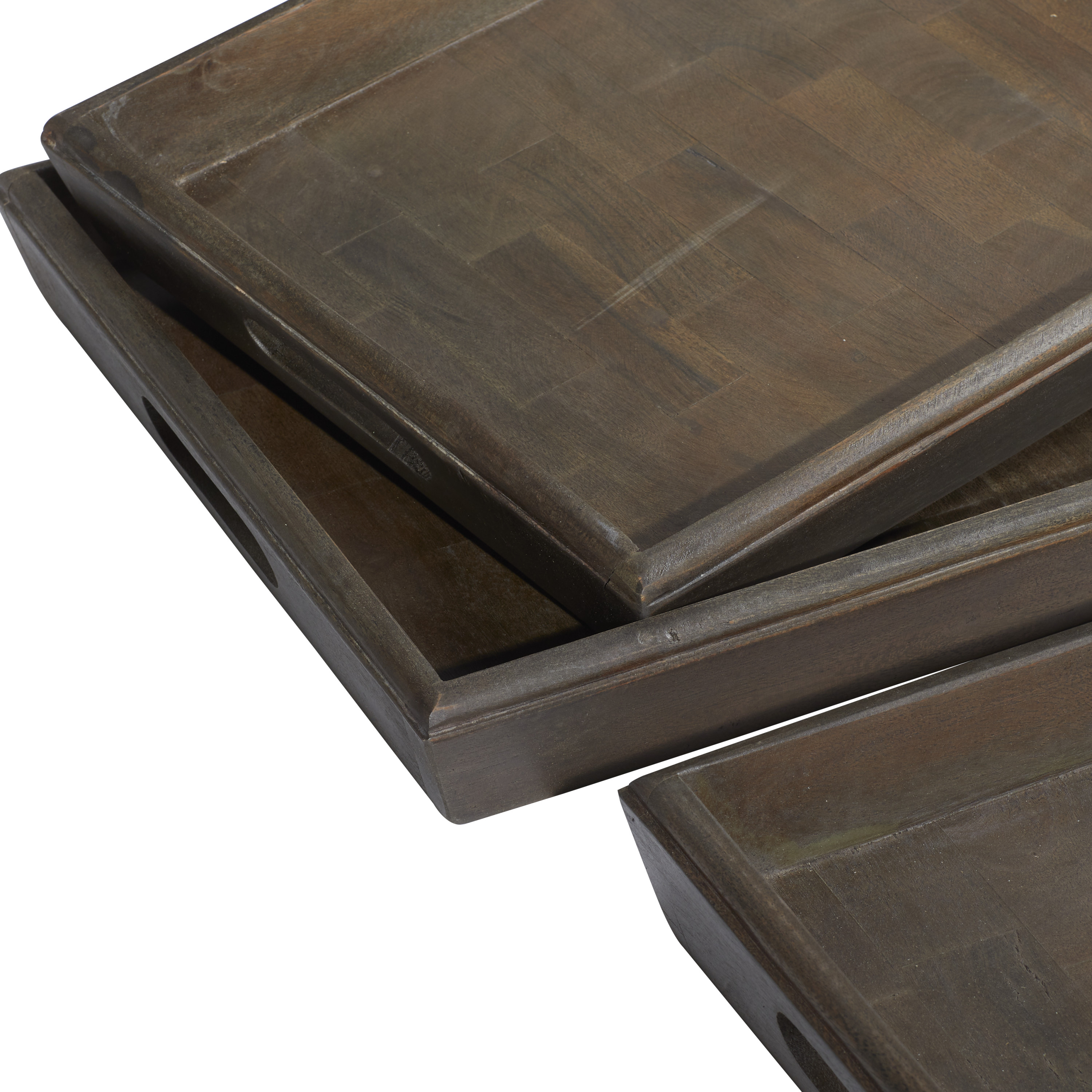 DecMode 18", 20", 22"W Wood Farmhouse Tray, Brown, 3 - Pieces