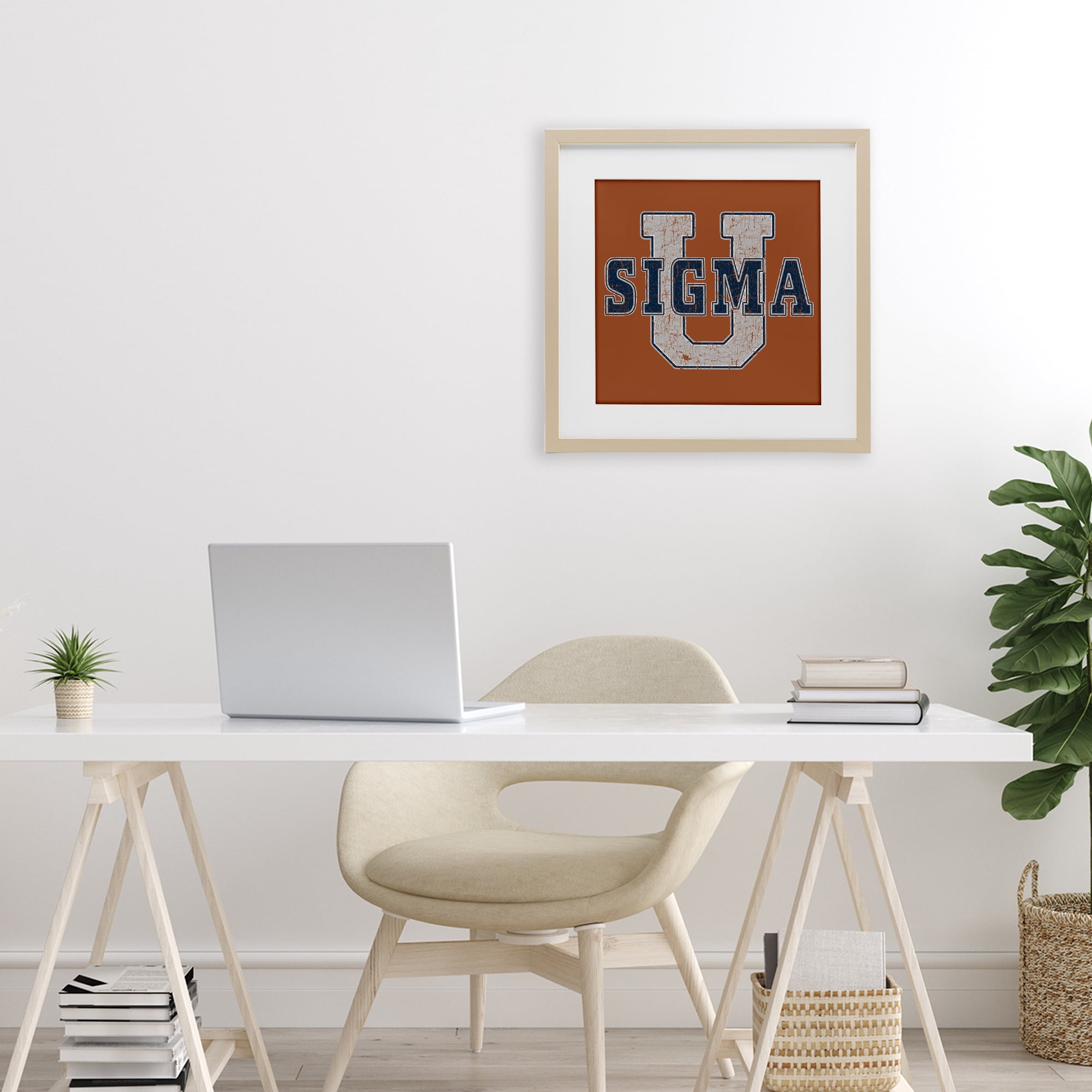 Stupell Industries Sigma University on Brown Birch Framed Print Under Glass, design by Grotto Studios