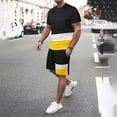 thumbnail image 2 of MNCEKFOD Two Piece Sets for Men Color Block Round Neck Short Sleeve Tshirts with Elastic Waist Shorts Casual Tracksuit Set Gold XL, 2 of 4