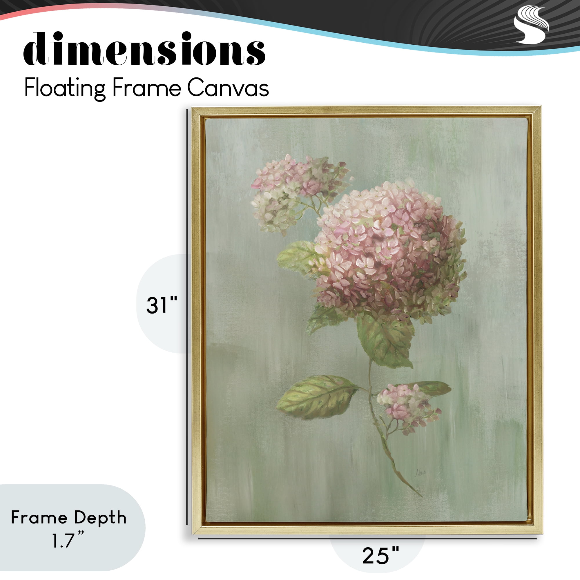 Stupell Industries Single Hydrangea Bushel Gold Framed Floater Canvas Wall Art, design by Nan