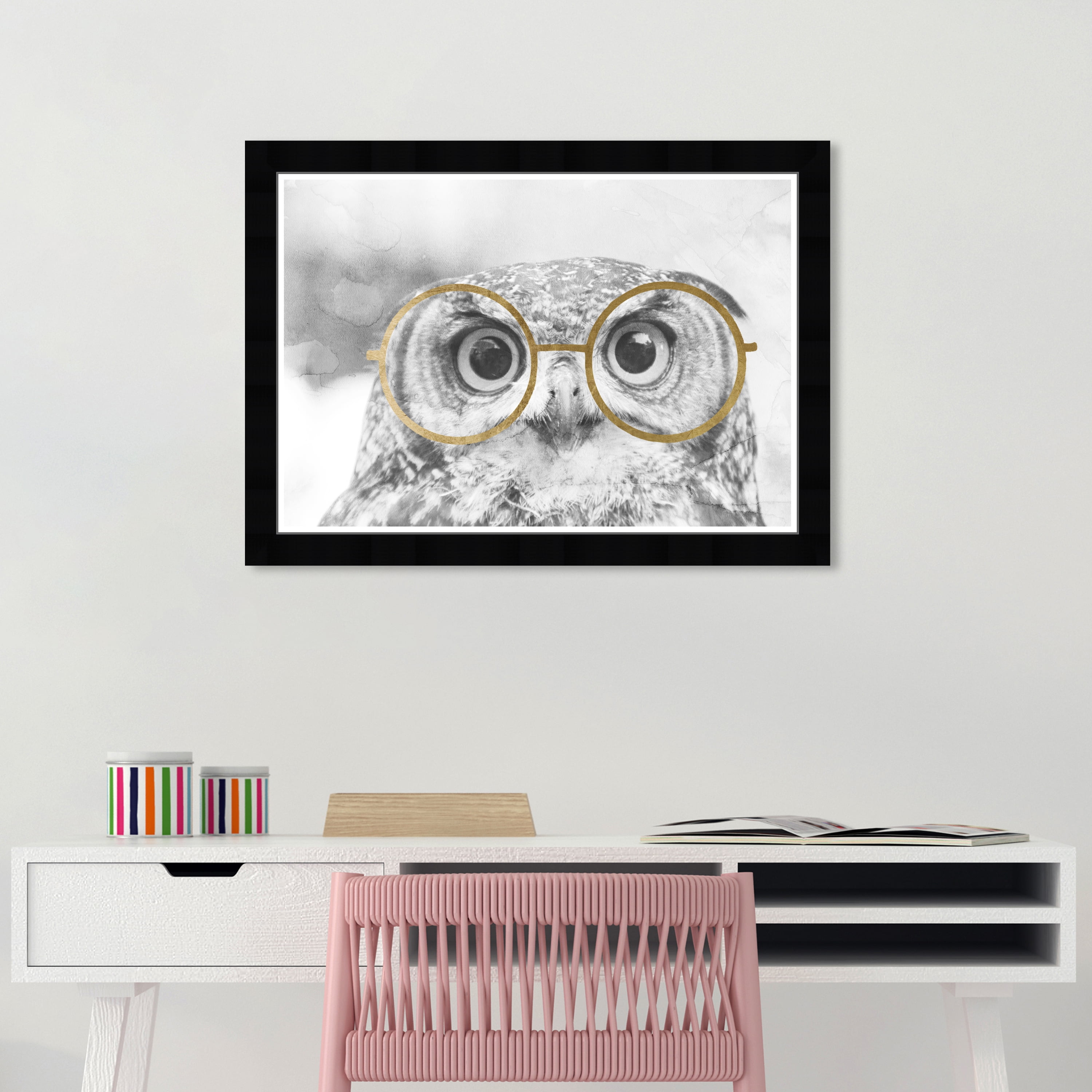 Wynwood Studio Prints Nerdy Owl Animals Birds Wall Art Canvas Print Black Metallic Gold 19x13
