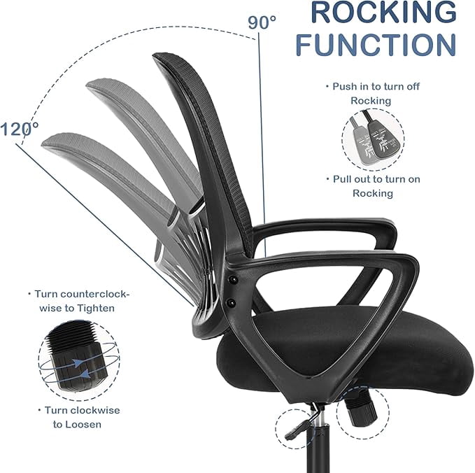 Ergonomic High-Back Mesh Office Chair - Breathable Waist and Back Support Computer Chair with Fixed Armrests, Height Adjustment, and 360° Swivel Base(Black)
