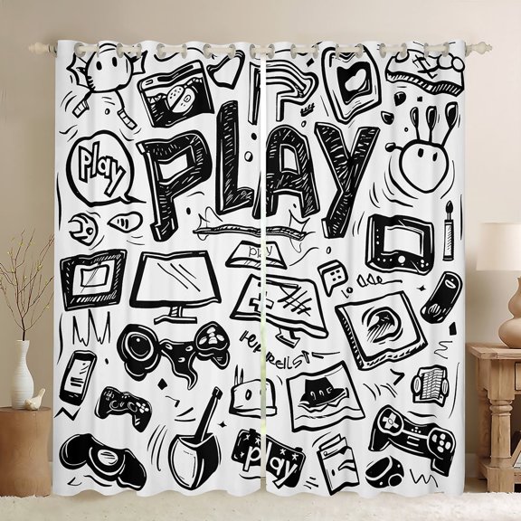 jejeloiu Teens Gamepad Black Out Curtains,Modern Gamer Curtains Pack of 2 (42x63 Each),Sketch Video Game Bedroom Curtains For Boys Kids,Ultra Soft Home Decor