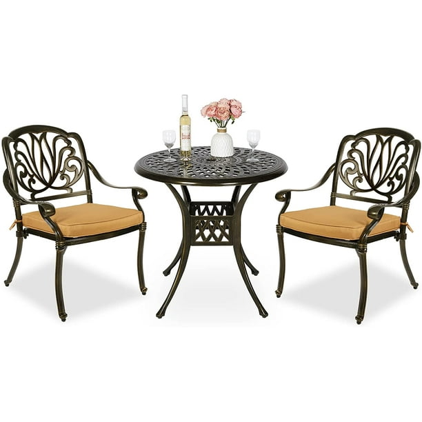 MEETWARM 3 Piece Patio Bistro Set, Outdoor AllWeather Cast Aluminum