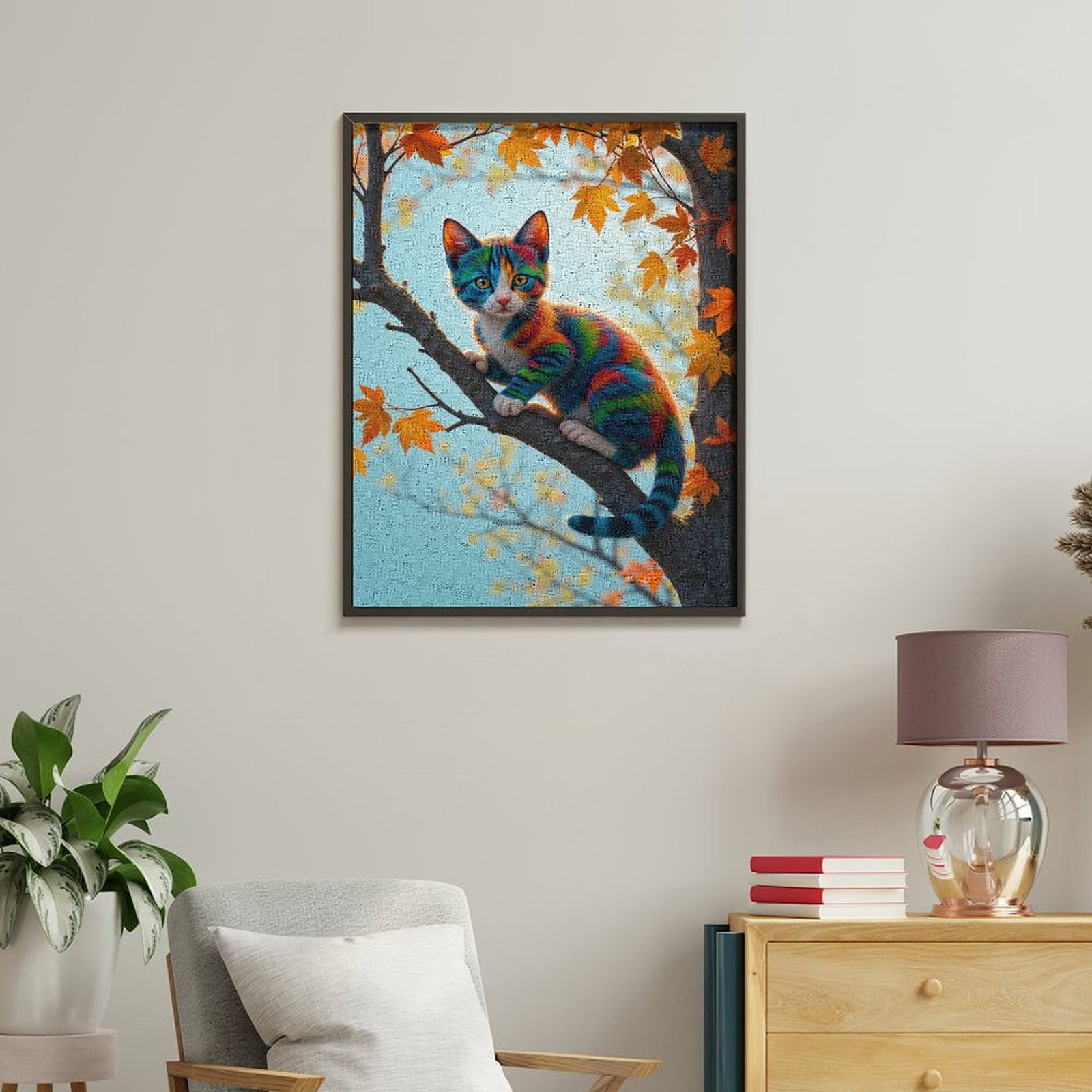 Paint By Numbers Kit for Adults Beginner - DIY Colorful Kitten Autumn Tree Art Canvas Painting Kits for Adults, Frameless Paint By Number for Adults for Home Wall Decor 16x20 Inch