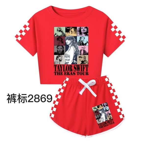 Girls summer Taylor Swift era casual T-shirt top shorts set pajamas home clothes sportswear suit clothes