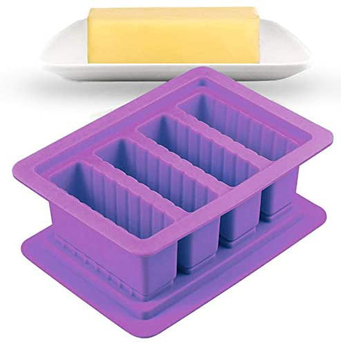 Chocolate Cookies Cake Decoration Blue WJPILIS 4 Cavities Silicone Butter Mold Tray,with Rectangular Lid and Butter Container,Suitable for Butter Sticks DIY Soap Molds Fondant Molds 