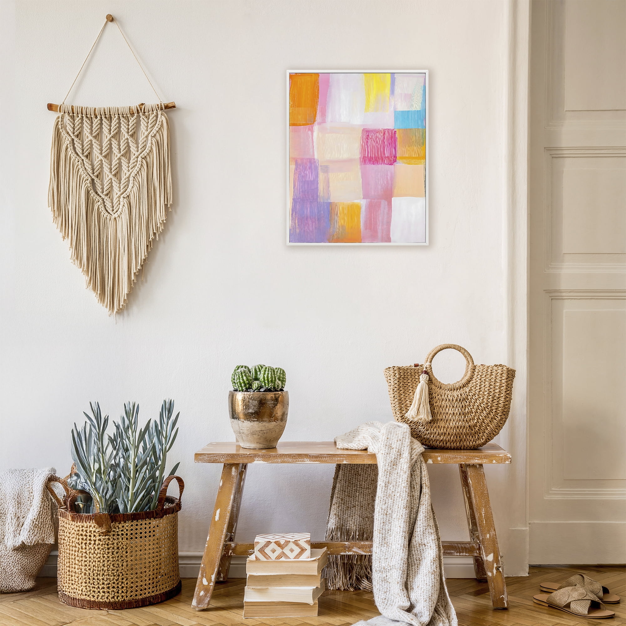Stupell Industries Abstract Grid Brushstrokes White Framed Giclee Art, design by The Prints Vibe