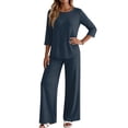 thumbnail image 5 of Two Piece Sets for Women 3/4 Length Sleeve Lounge Sets Summer Spring Vacation Travel Outfits Fashion Clothing Navy L, 5 of 6
