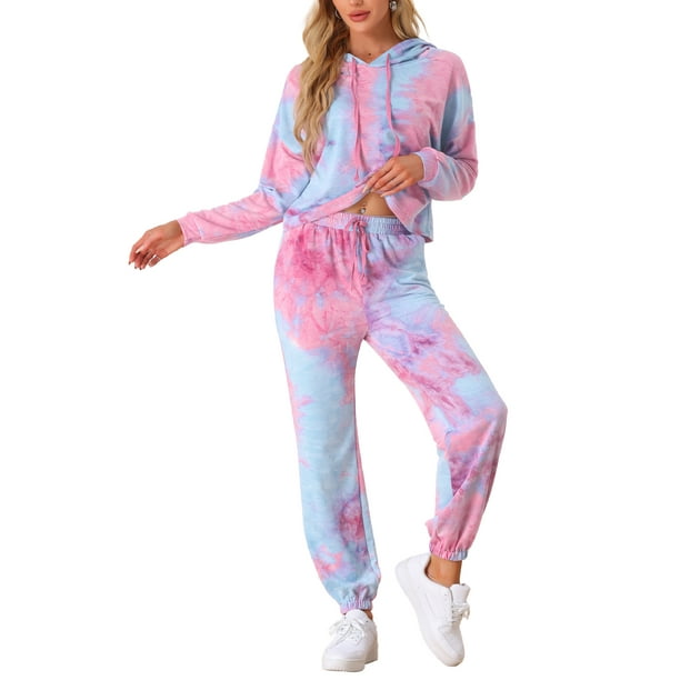 INSPIRAR CHIC Conjuntos de Sudadera Tie Dye para Mujeres, Sudadera con Capucha, Jogging, Conjunto de 2 Piezas, Color Rosa Azul