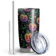 thumbnail image 2 of 20oz Tumblers Neon Halloween Pumpkins Pattern Stainless Steel Vacuum Insulated Double Wall Travel Tumbler Cups Mug with Lid and Straw,Cleaning Brush for Cold & Hot Drinks, 2 of 7