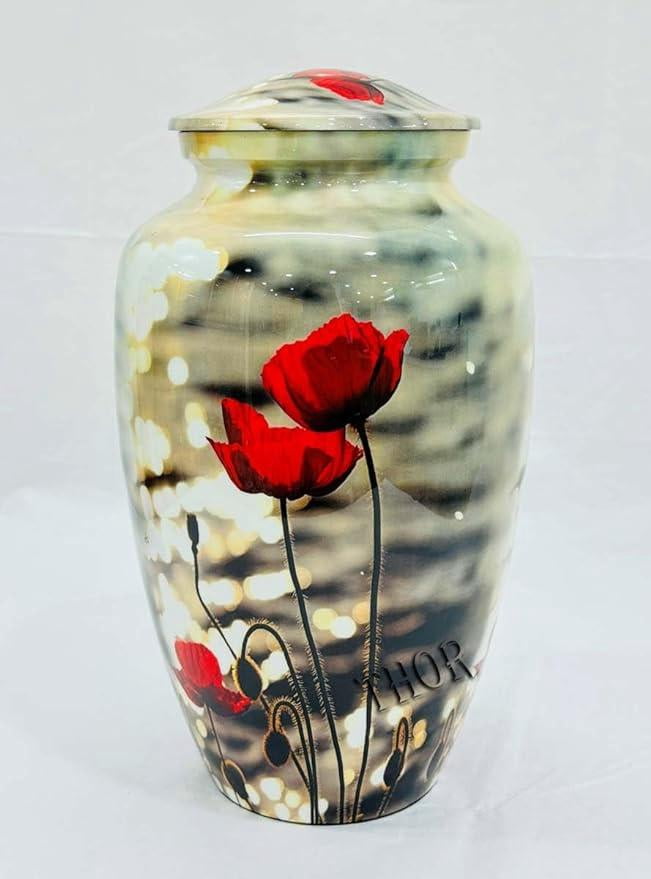Handmade Red Rose Urns for Humans and Pets | Aluminum Metal Cremation Urns for Ashes & Mortal Remains | Urm for Human Ashes | Ashes Keepsake urn | Cinerary Urns Burial Urns | Pet Urn | Memorial Urn