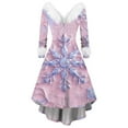 thumbnail image 2 of Christmas Dresses for Women Women's Fashion V-neck Casual Slim Christmas Printed Party Long Sleeve Dresses with Fur Collar for Christmas Party,Pink,3XL, 2 of 4