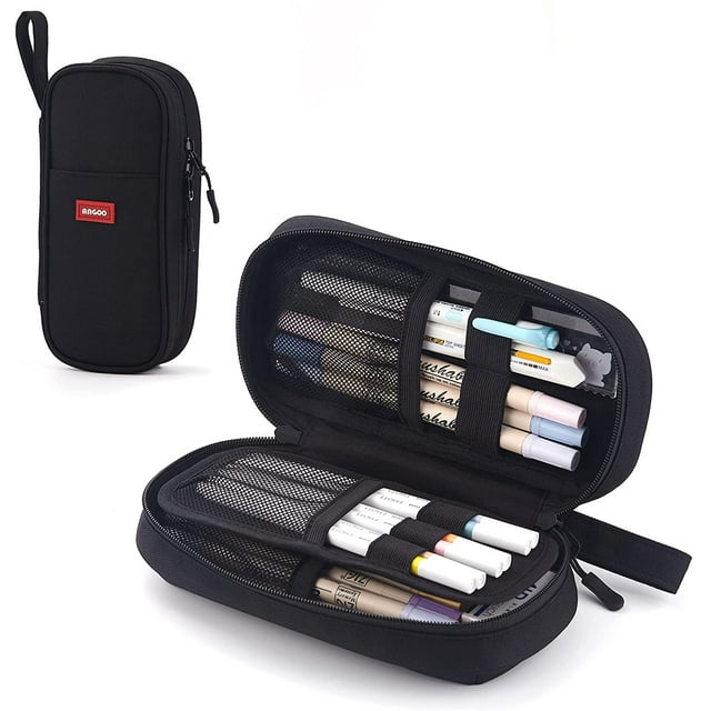 Estuche para lápices de gran capacidad, estuche duradero para bolígrafos con cremalleras, estuche para lápices estético portátil para adultos, color negro Ofspeizc CZBG-XM127-1