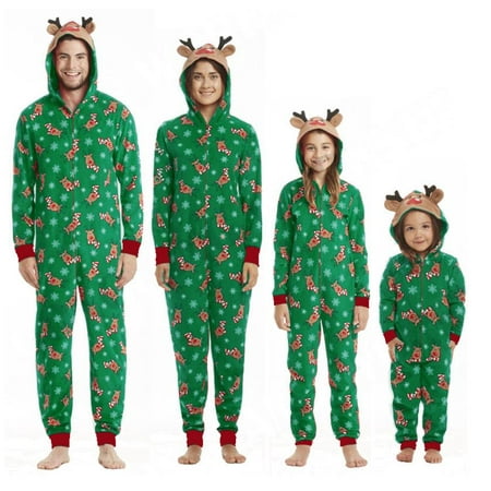 

Family Matching Christmas Pyjamas Set Xmas Deer Pjs Onesie One-Piece Jumpsuit Green Sleepwear for Adult Kids Baby