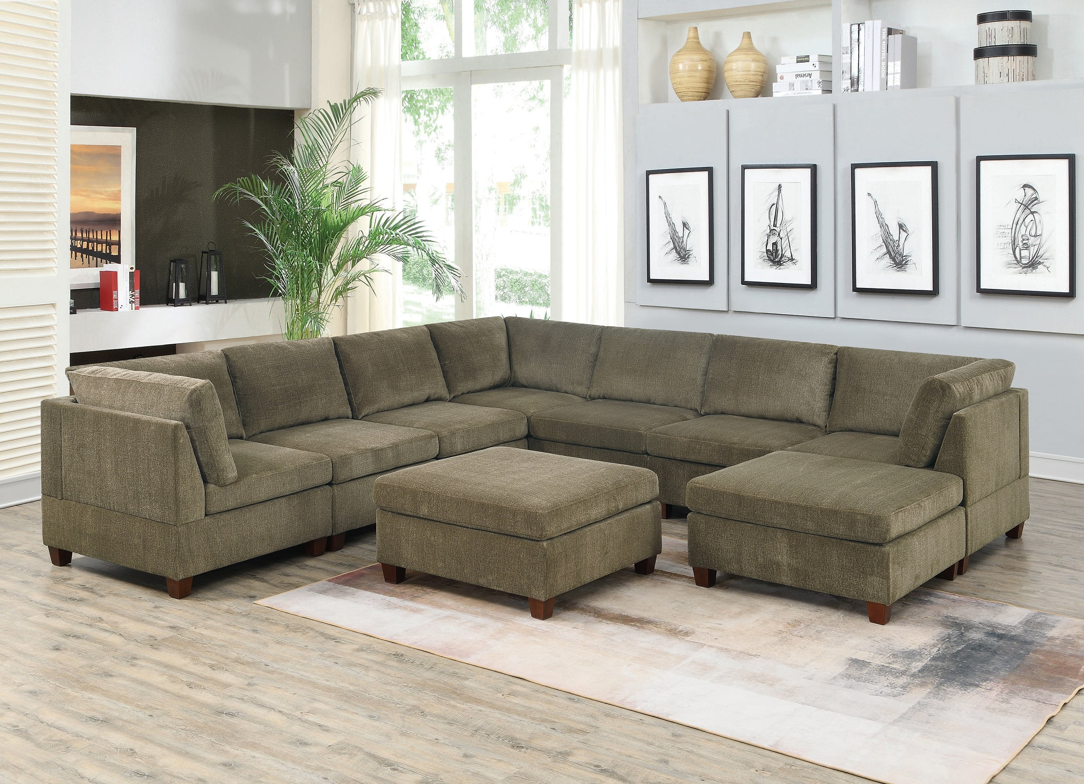 Contemporary Modern Unique Modular 9pc Sectional Sofa Set Tan Color  