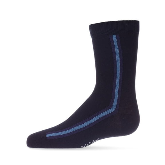 MeMoi Boys Side-Stripe Cotton-Rich Fine-Gauge Crew Sock - Boys - Male, 8-9, Navy