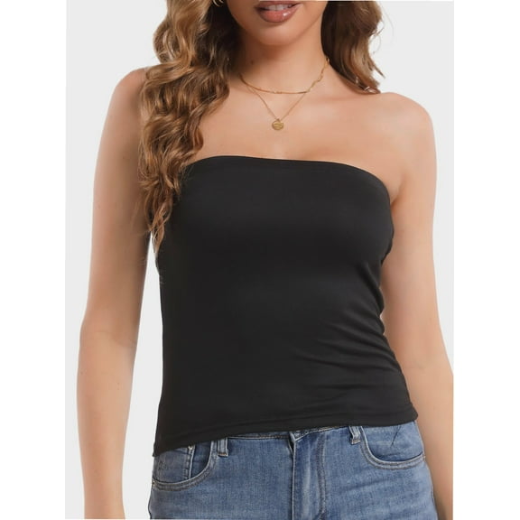 Women's Tube Crop Tops Strapless Cute Sexy Basic Solid Casual Cami Tops