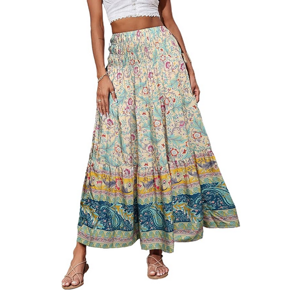 SOMER Skirts for Women Maxi Skirts Bohemian Flowy High Waist A Line Skirts Summer Pleated