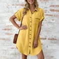 thumbnail image 7 of Virmaxy Women's Collared Button Down Solid Color Shirt Dress Rolled Short Sleeve Mini Dress with Chest Pocket for Daily Wear and Office Style, 7 of 7