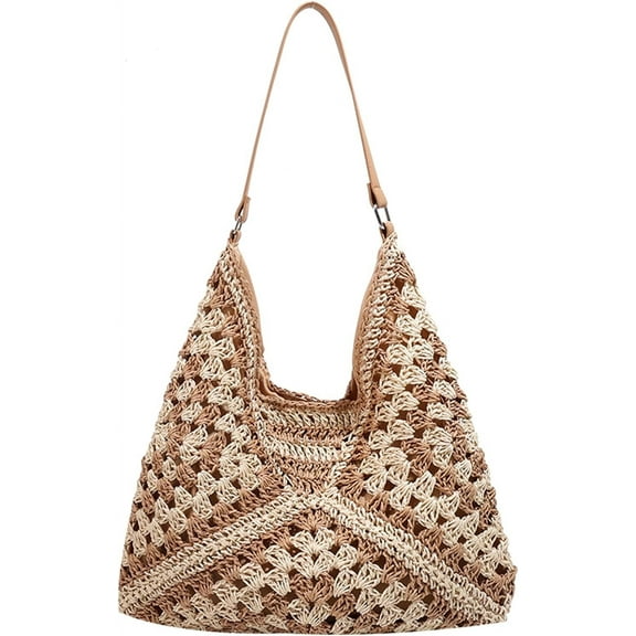 Kukuzhu Straw Bags for Women, Summer Straw Purse Crochet Beach Bag Tote Bag Aesthetic Trendy Straw Shoulder Handbags