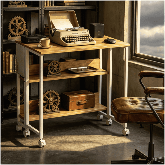 Foldable Office Desk with Storage Shelf and Bag, Mobile Computer Desk for Small Space, MDF and Steel Workstation
