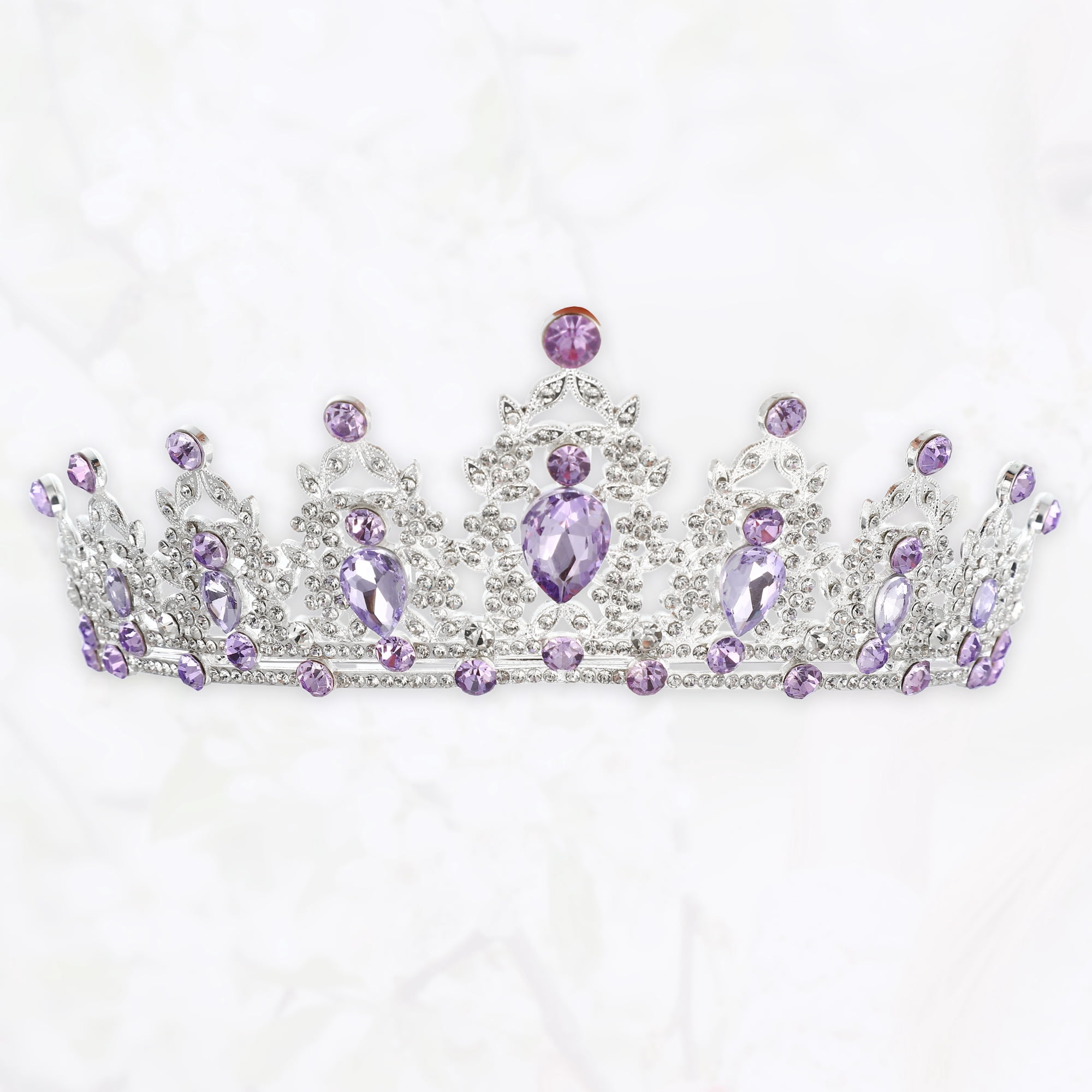 Unique Bargains Women Faux Crystal Queen Crown Tiara Rhinestone Silver Tone Purple
