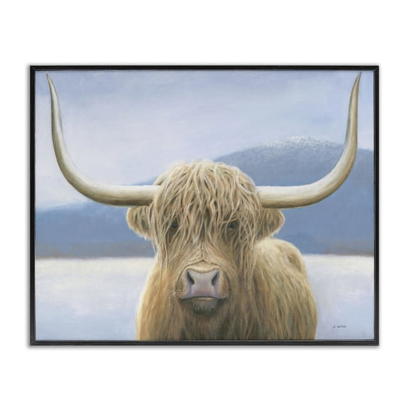 Stupell Industries Farmhouse Landscape Mountain Large Cow Animal Blue Pastel Black Framed Giclee Art, 14 x 11, by James Wiens