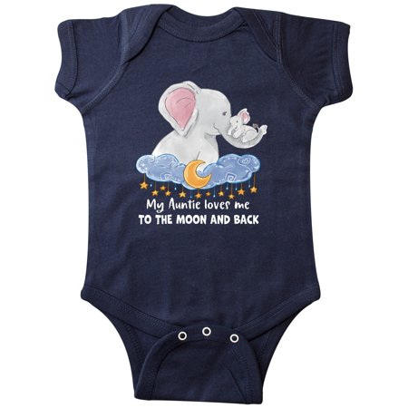 

Inktastic My Auntie Loves me to the Moon and Back Elephant Family Gift Baby Boy or Baby Girl Bodysuit