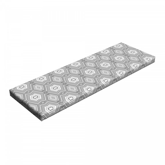 Grey and White Bench Pad, Abstract Pattern with Lots of Triangular Elements a Greyscale of Forms, HR Foam Cushion with Decorative Fabric Cover, 45" x 15" x 2", White and Grey, by Ambesonne