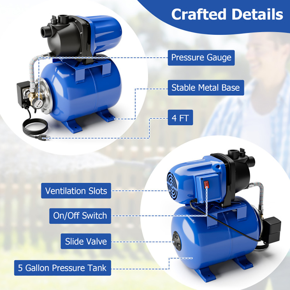 Spaco 1200 W Garden Water Pump Shallow Well Pressurized Irrigation, Outdoor Tools for Garden, Garden Care Tools-Blue