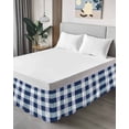 thumbnail image 4 of Navy Blue Plaid Wrap Around Bed Skirts for Queen Bed 18" Drop,Bed Skirt with Adjustable Elastic Belt Dust Ruffle Bed Valance for Bedroom Hotel Spring Farmhouse Buffalo Checkered Bed Frame Cover, 4 of 7