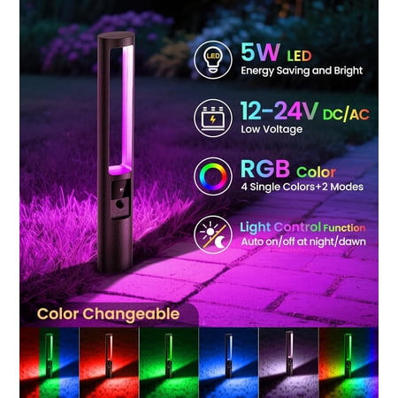 5W RGB Low Voltage Landscape Lighting, 12-24V RGB Color Changing Landscape Lights, IP66 Waterproof Aluminum Outdoor Pathway Lights for Garden Yard Christmas Decoration 4 Pack