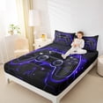 thumbnail image 4 of Feelyou Futuristic Gamepad Full Size Sheets, Neon Glowing Honeycomb Bed Sheets, Glitter Blue Games Console Sheet Sets, Ultra Soft Bedroom Decor, 4 Pieces, 4 of 7