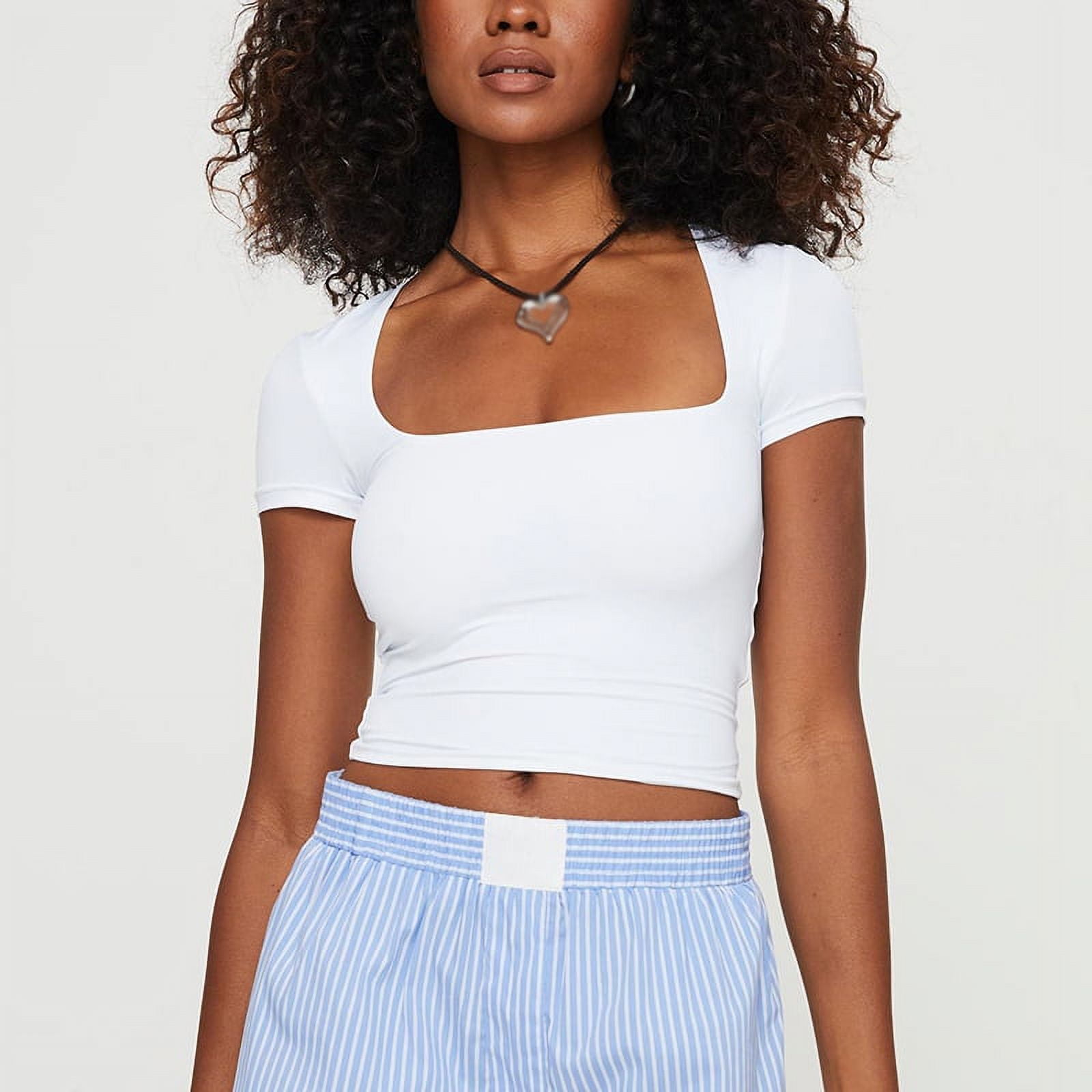 Womens Square Neck T Shirts, Short Sleeve Tops, Fitted Tees