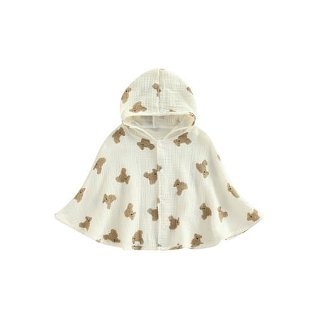 

ZIYIXIN Toddler Infant Baby Girl Boy Bear Hooded Poncho Cape Linen Cloak Wrap Jacket Cute Outerwear Cover Up Beige 0-1 Years