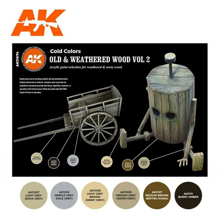 AK Interactive Old Weathered Wood Vol.2 Cold Colors Acrylic Paint Set 17ml  Bottles 