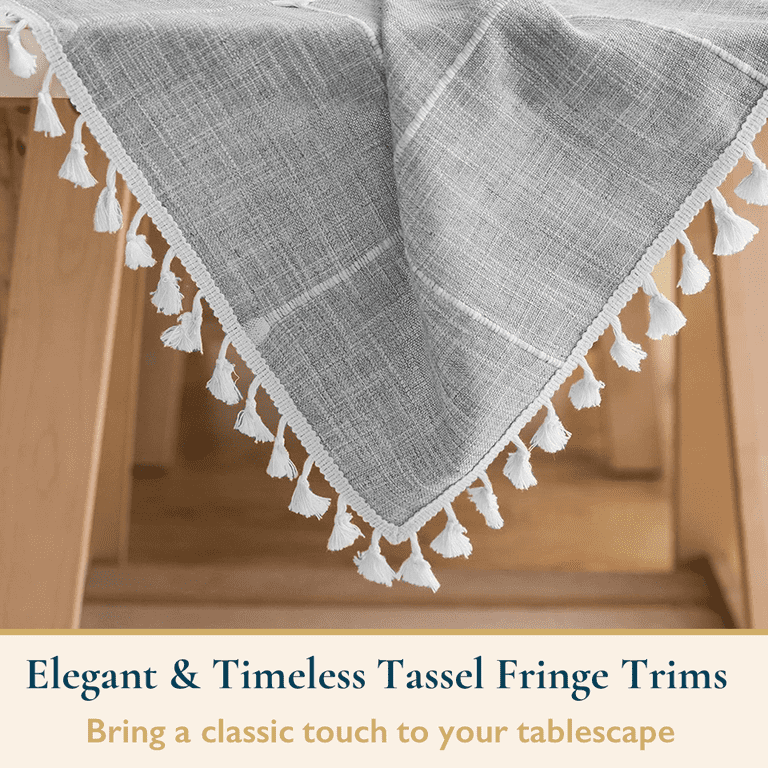 ComfiTime Faux Linen Tablecloth, Tassel Trim, 55x70, Gray photo 4