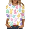 thumbnail image 2 of VKOYWKM Easter Shirts for Women Cute Bunny Rabbit Eggs Graphic Tees Casual 3/4 Length Sleeve Women Tops Loose Fit Crew Neck Easter Tshirts, 2 of 5