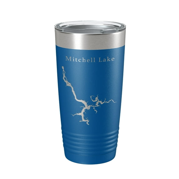 Mitchell Lake Map Tumbler Travel Mug Insulated Laser Engraved Coffee Cup Alabama 20 oz Royal Blue