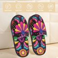 thumbnail image 2 of Balery Colorful Floral Embroidery Mexican Pantuflas de Casa de Felpa Silenciosas con Diseño Estampado, Zapatillas Cómodas Antideslizantes de Algodón para Interior-Medium, 2 of 8