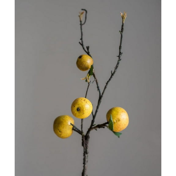 Artificial Fruit Yellow Apple Pear Stem 27" Tall